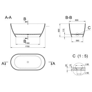Ванна отдельностоящая Holbi Venus 170x80см бетон 2.01.001.44.4